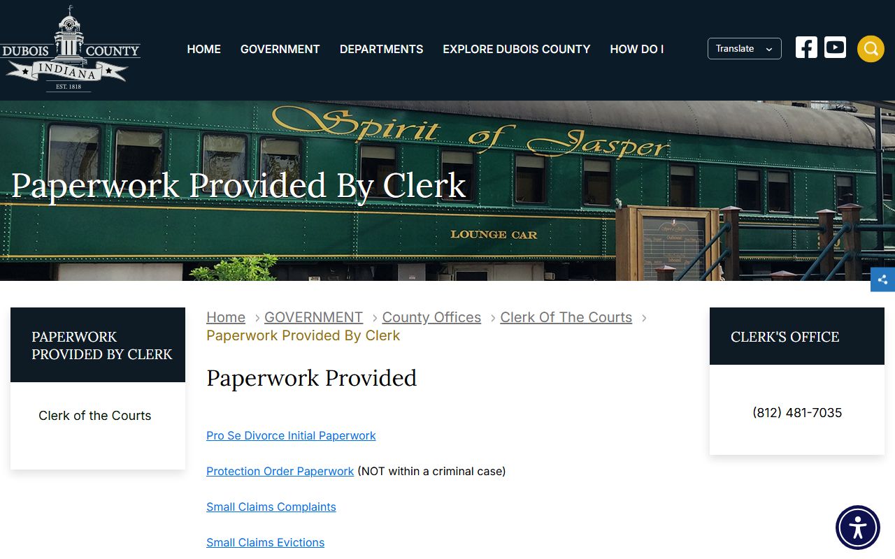 Dubois County clerk records paperwork forms