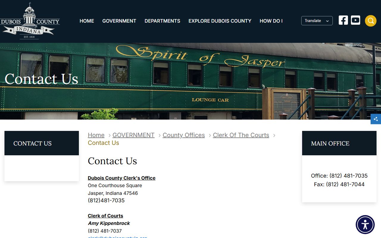 Dubois County clerk records contact page