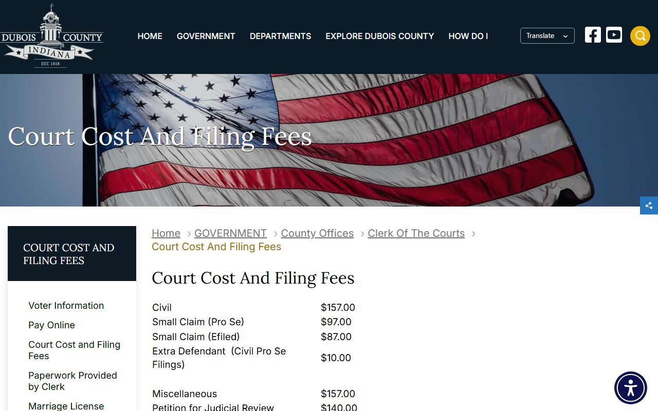 Dubois County clerk court records fee schedule