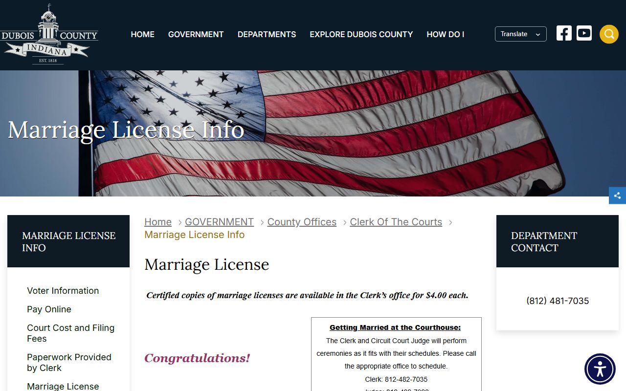 Dubois County clerk marriage records information