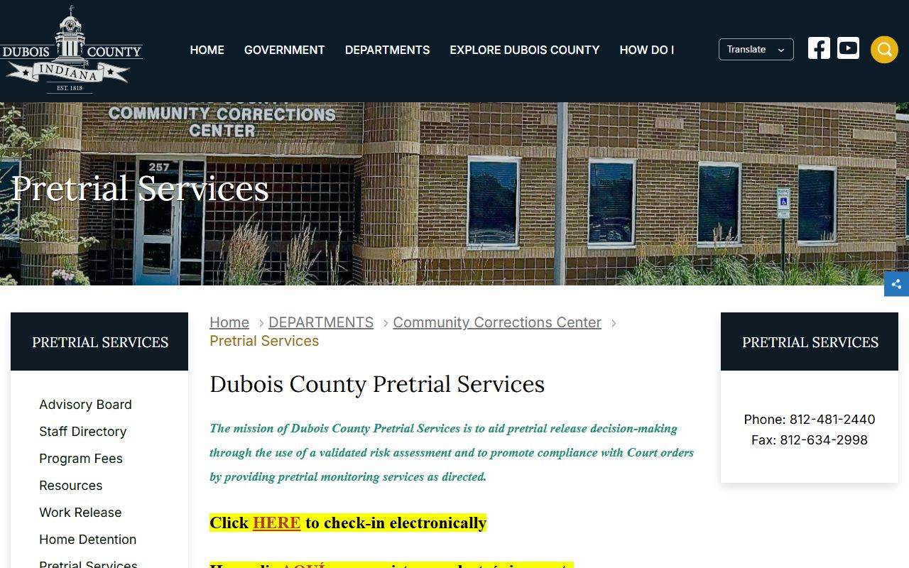 Dubois County arrest records court charges pretrial services