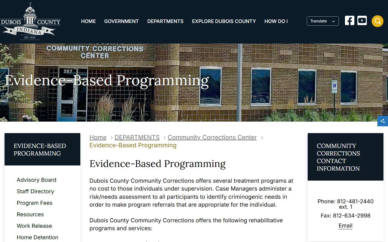 Dubois County arrest records and court charge records evidence based programming