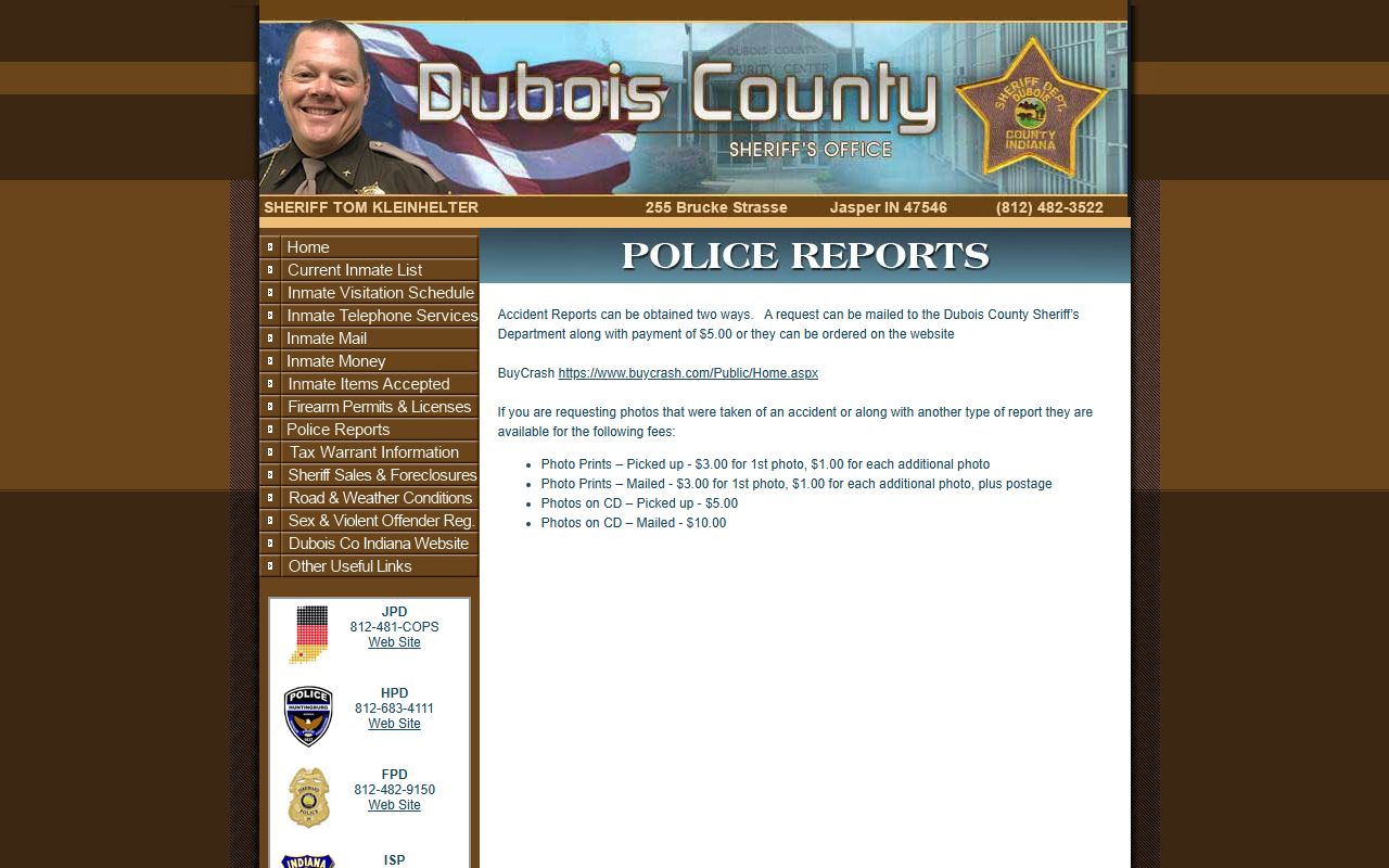 Dubois County arrest records police report request channel