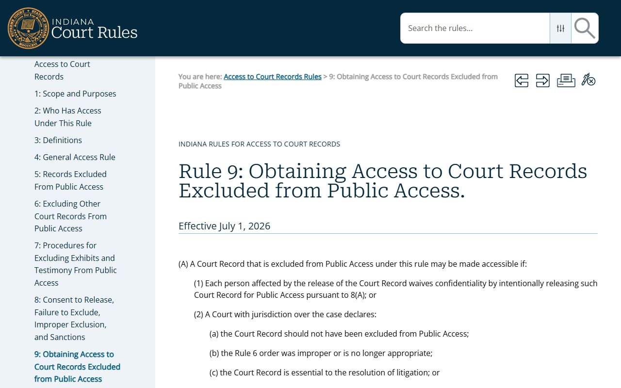 Dubois County court records Indiana Access to Court Records Rule 9