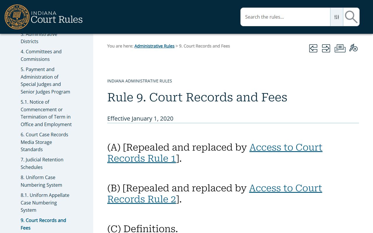Dubois County court records Indiana Administrative Rule 9 access and fees