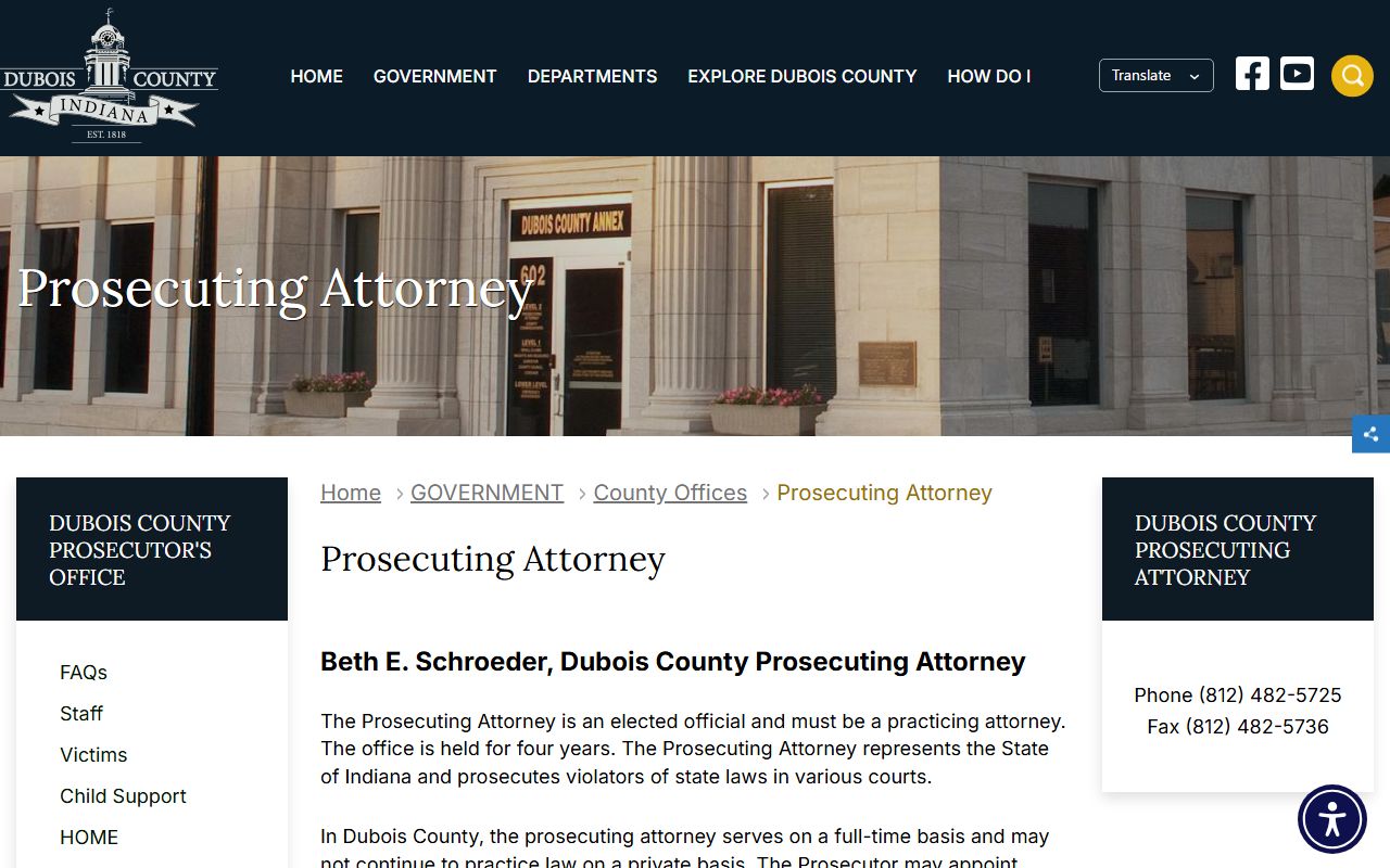 Dubois County criminal court records prosecuting attorney page