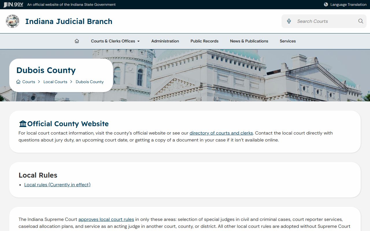 Dubois County court records Indiana Judicial Branch local court page