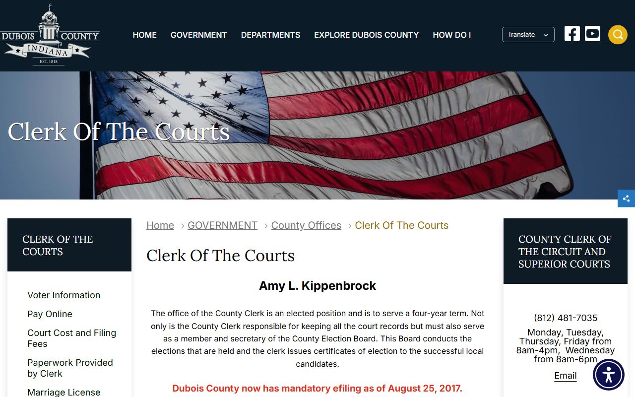 Dubois County court records Clerk of the Courts page