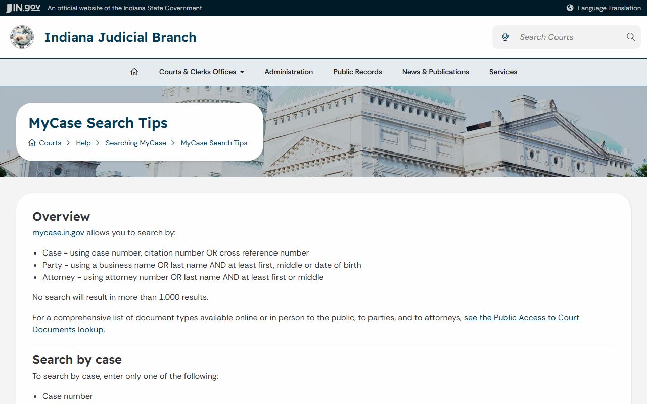 Dubois County court records MyCase search tips