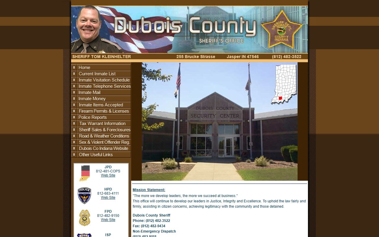 Dubois County inmate records sheriff office homepage