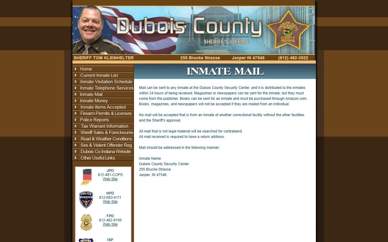 Dubois County inmate records mail rules