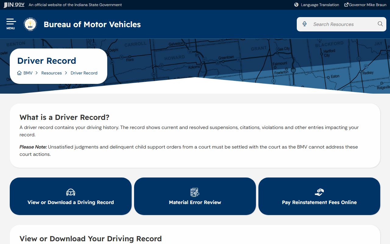 Dubois County traffic court records Indiana BMV driver records