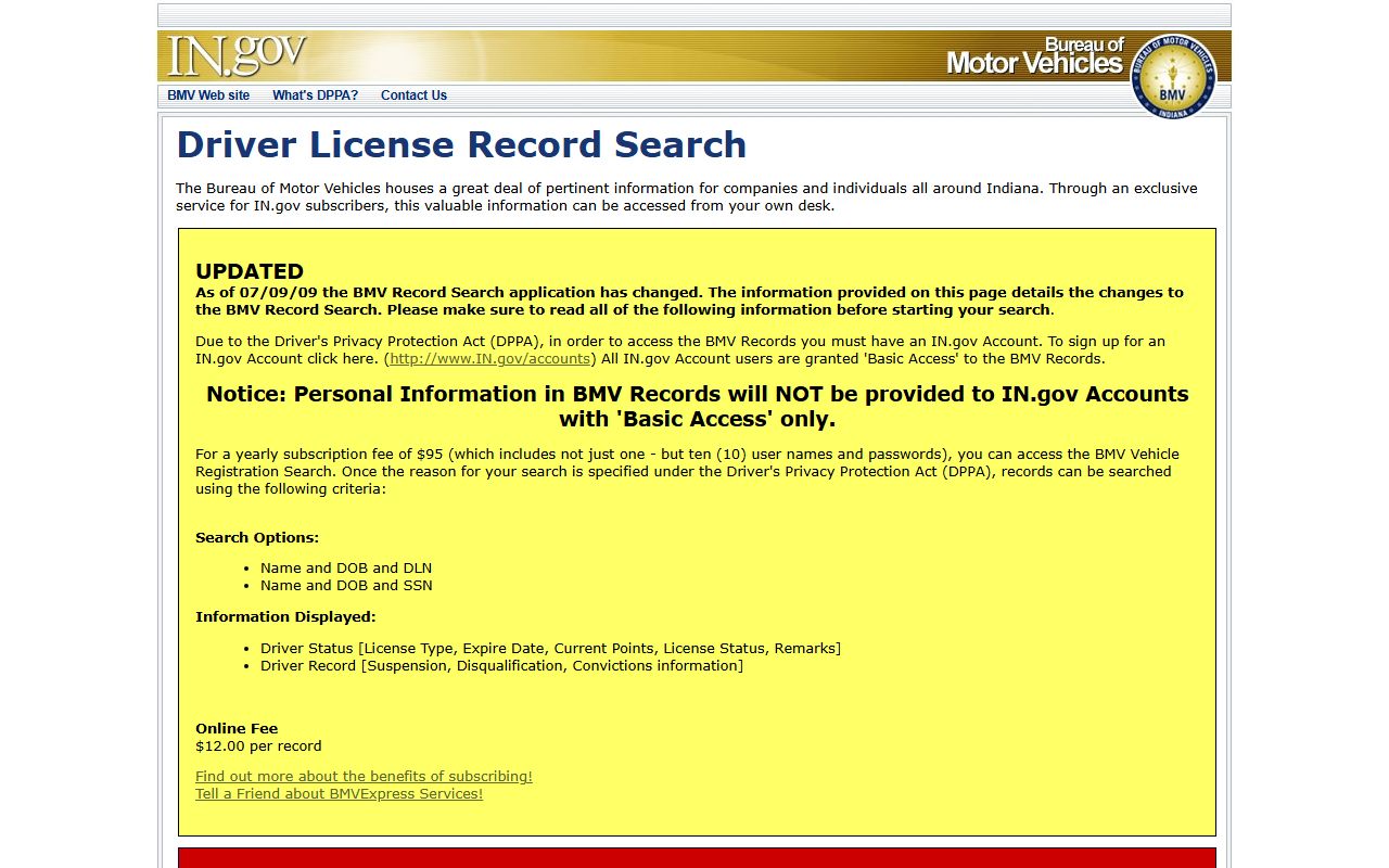 Dubois County traffic court records IN.gov BMV license record search